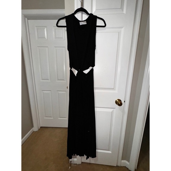 A.L.C. Black Maxi Dress Sleeveless Cutout Tie Waist Viscose Blend Large - Picture 3 of 8
